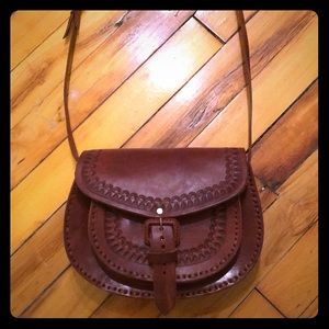 Brown Leather Shoulder Bag From Guatemala